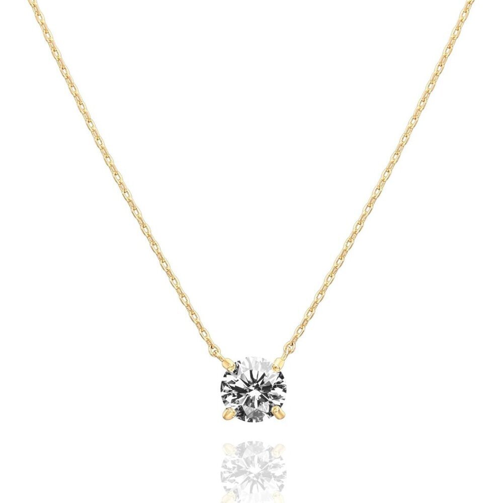 14K Gold Yellow Plated Crystal Solitaire Cubic Zirconia Dainty Choker Necklace